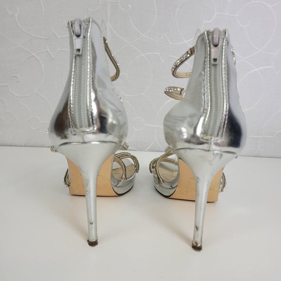 Nina Womens Heels Size 10 Silver Rhinestone Strappy Gladiator Back Zip - Picture 6 of 12